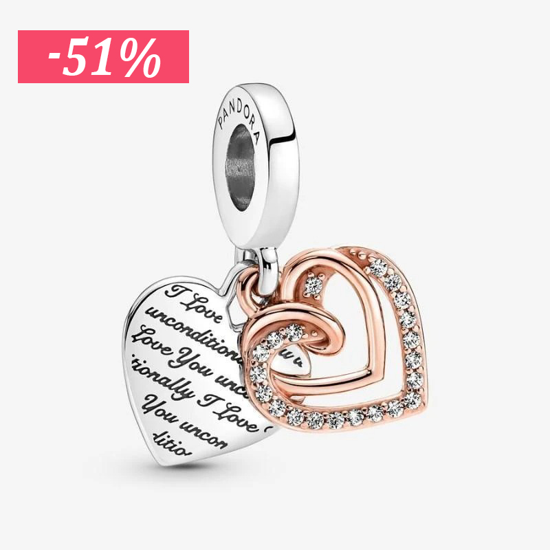 Charm colgante doble de corazones entrelazados